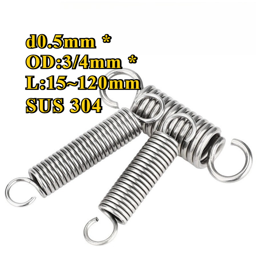 Lò xo kéo inox 304 d = 0,5mm, OD3 / 4mm, L = 15 ~ 120mm lò xo căng thẳng có móc, áp dụng cho cửa nhà