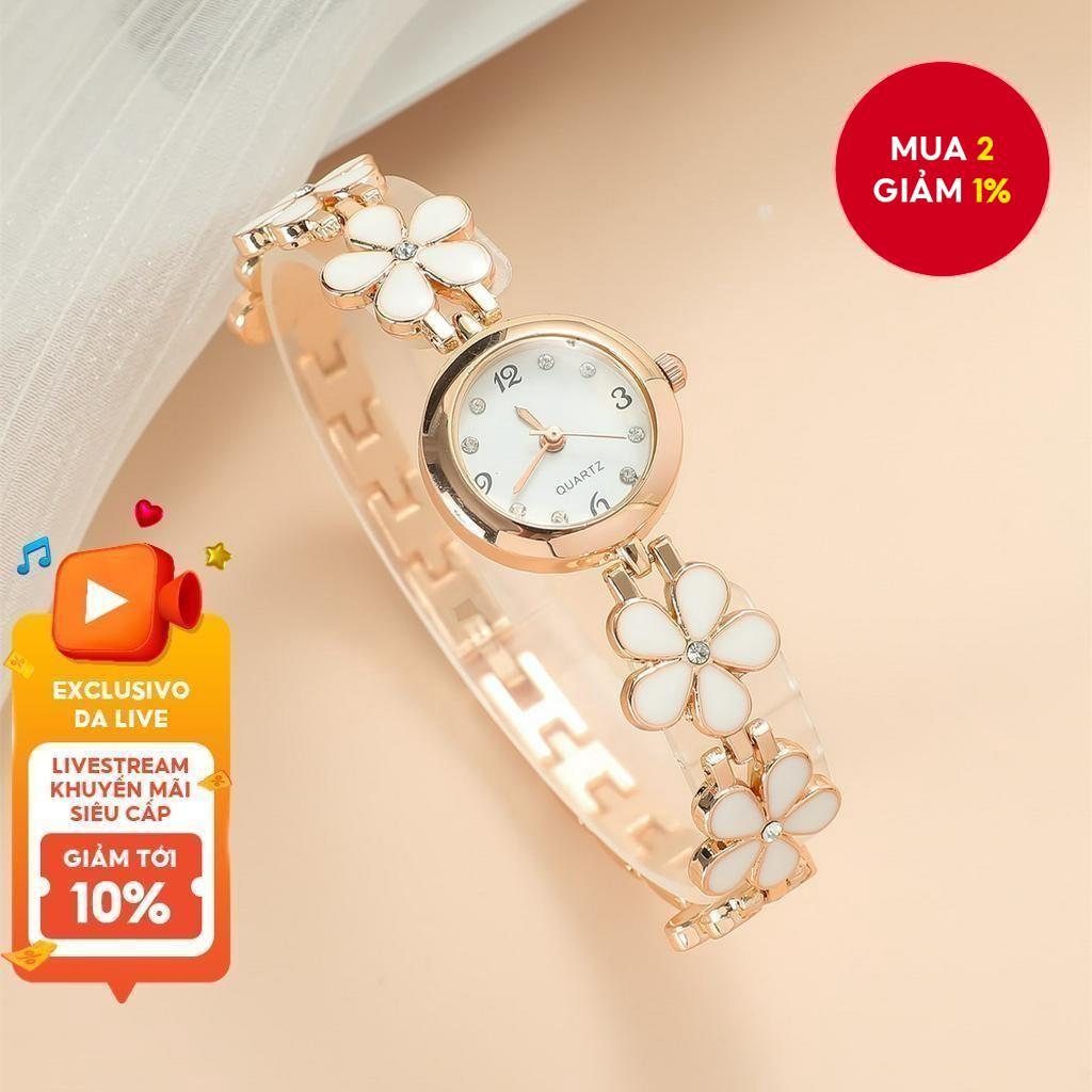 Đồng hồ vàng hoa hồng, Vòng tay thạch anh mỏng dành cho nữ Quà tặng làm sáng da Đen & Hồng