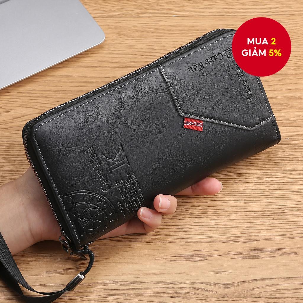 Ví dây kéo nam doanh nhân - Vòng tay dung tích lớn sành điệu có in chữ