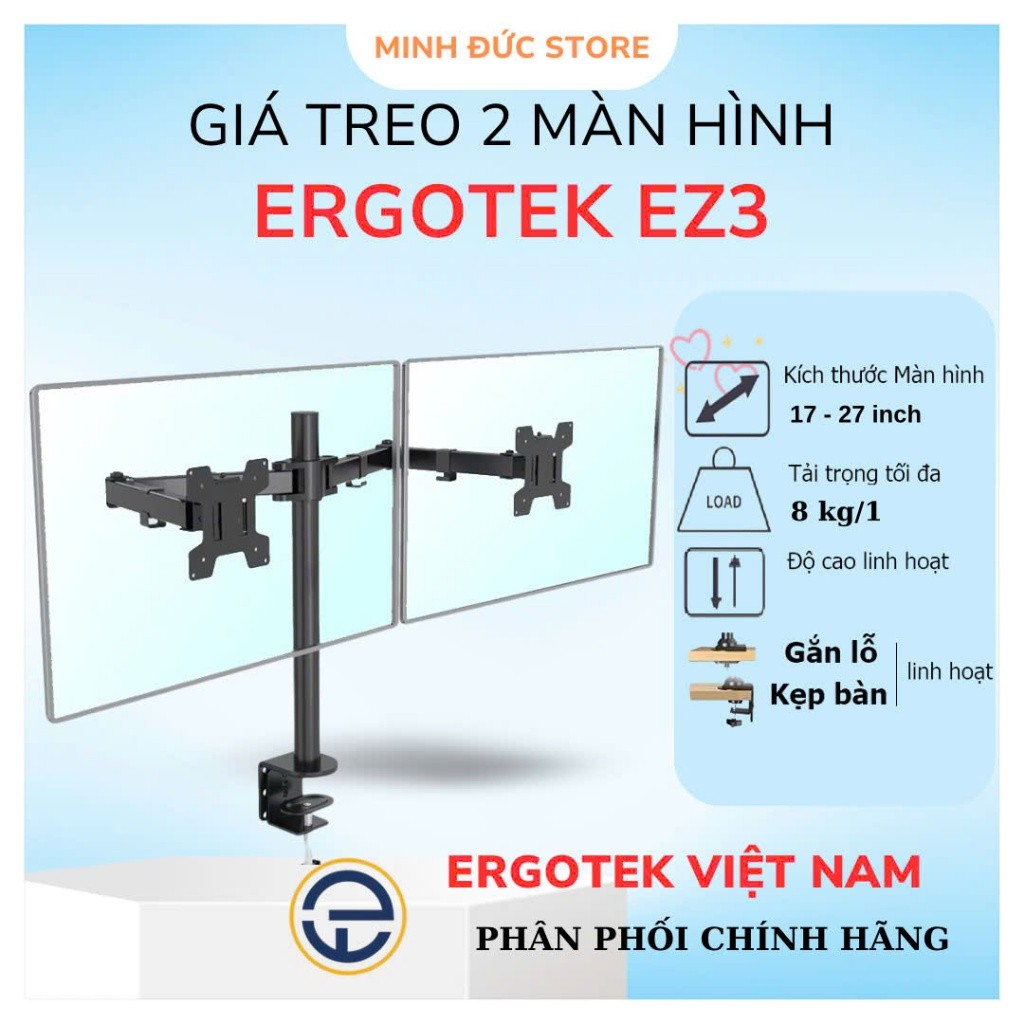 Giá Treo Hai Màn Hình Máy Tính ErgoTek EZ3 17 - 27 Inch - Hàng Nhập Khẩu Chính Hãng BH 12 Tháng