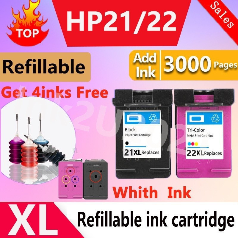 Hộp mực HP 21 HP 22 tương thích HP 21XL HP 22XL màu đen HP21 HP22 Refill cho hp Deskjet D2320 D2330 