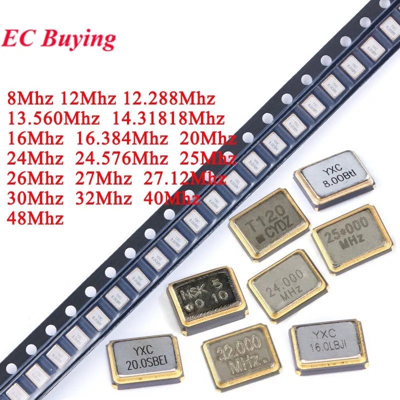 10 Cái / lốc 3225 SMD Thụ Động Thạch Anh Pha Lê Dao Động 8Mhz 10Mhz 12Mhz 16Mhz 20Mhz 24Mhz 26Mhz 30