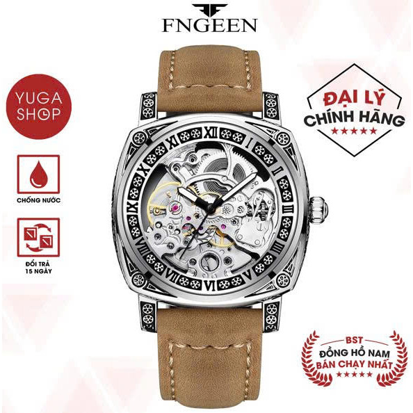 Đồng Hồ Cơ Nam CF6  Dây Da Cao Cấp Có Dạ Quang 2 Kim Lộ Cơ 2 Mặt Sang Trọng