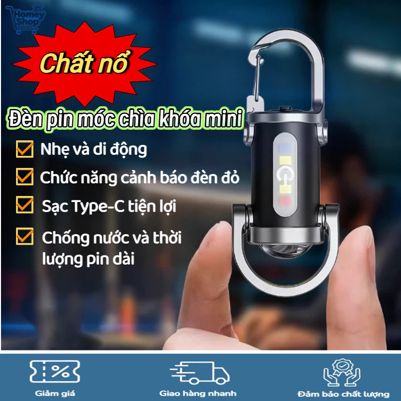 Đèn pin móc khóa mini siêu sáng, 7 chế độ đa chức năng, sạc Type-C tiện lợi, Tuổi thọ pin cực dài,Đè