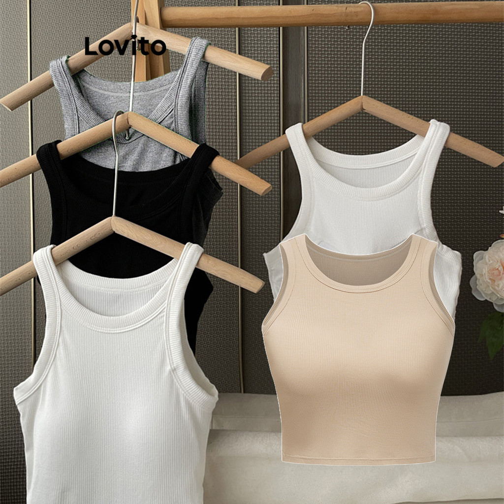 (KOL‘s pick) Lovito Áo ba lỗ Lovito đơn giản màu trơn thường ngày cho nữ LNE17211 (Nhiều màu)