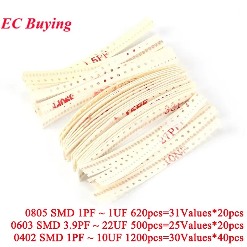 500 chiếc-1200 chiếc 0805 0603 0402 Tụ điện SMD 1PF -1UF 3.9PF-22UF 1-10UF Thành phần Gói Tụ điện Cá