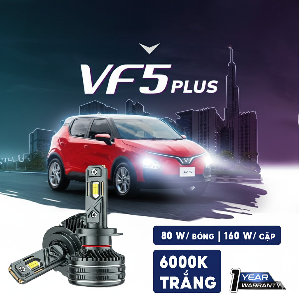 2 Bóng Đèn Cos Pha LED VinFast VF5 / VF5 Plus LED H7 Đèn Pha/ Cos - Trắng 6000K / 90W - 160W