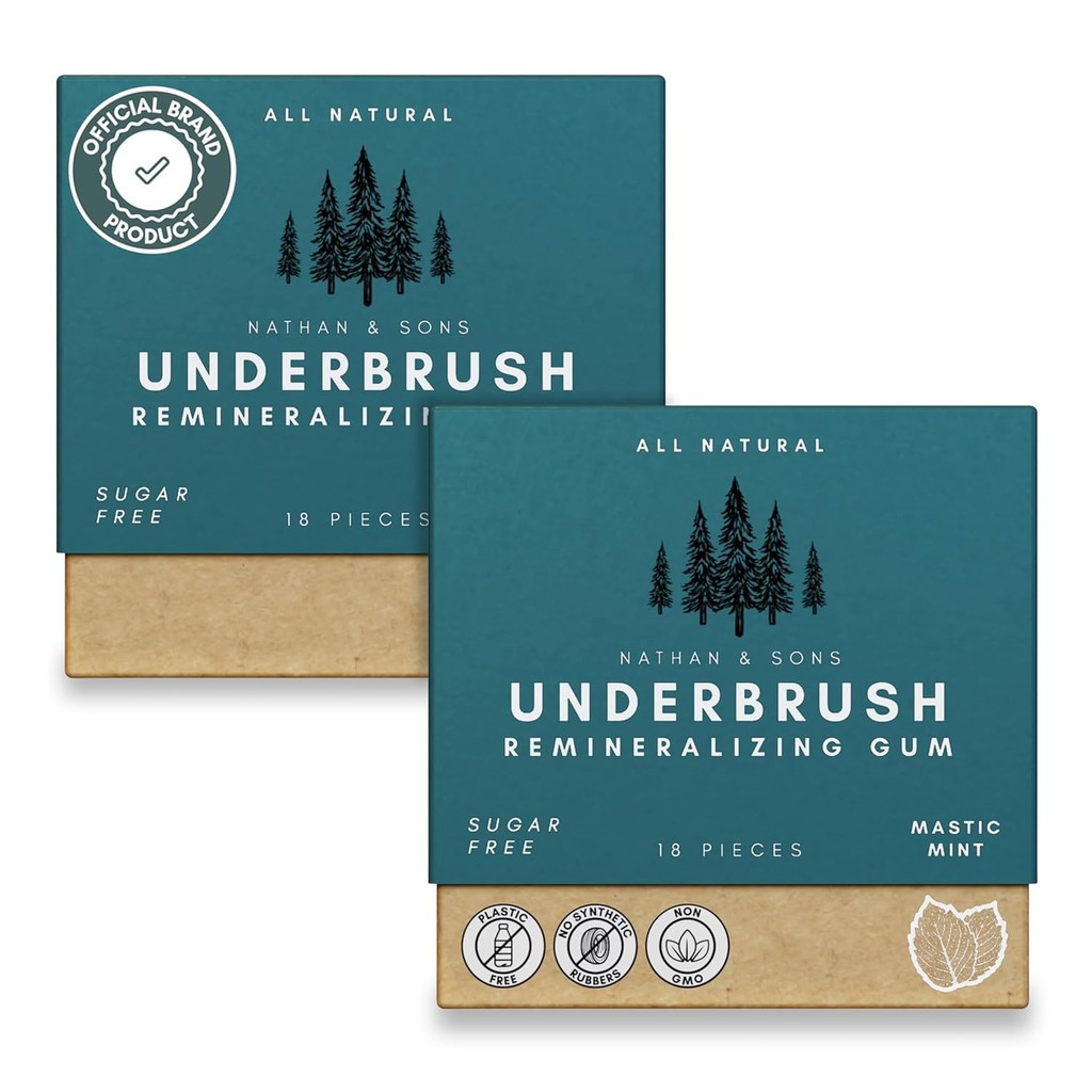 Kẹo cao su nhai Underbrush Nathan and Sons – Kẹo cao su bạc hà không đường với Xylitol & Hỗn hợp dựa