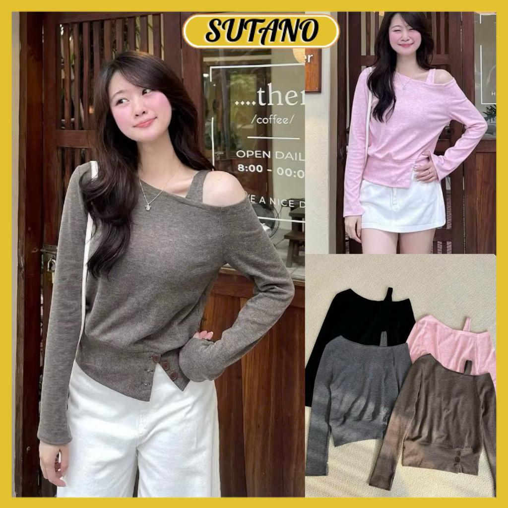 Áo hở vai nữ tay dài chất thun lông thỏ mịn, kiểu dáng basic sexy nhẹ, phối chân váy cực xinh A89 SUTANO | BigBuy360 - bigbuy360.vn