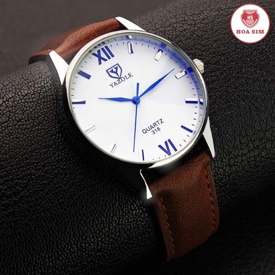 Đồng hồ nam Yazole 318 dây da (Trắng Nâu)