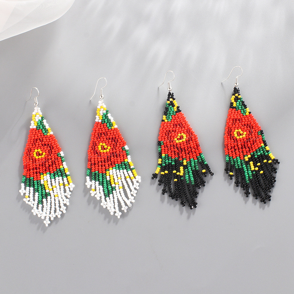 Bông tai dệt tay hạt gạo, style boho phù hợp nhiều màu sắc