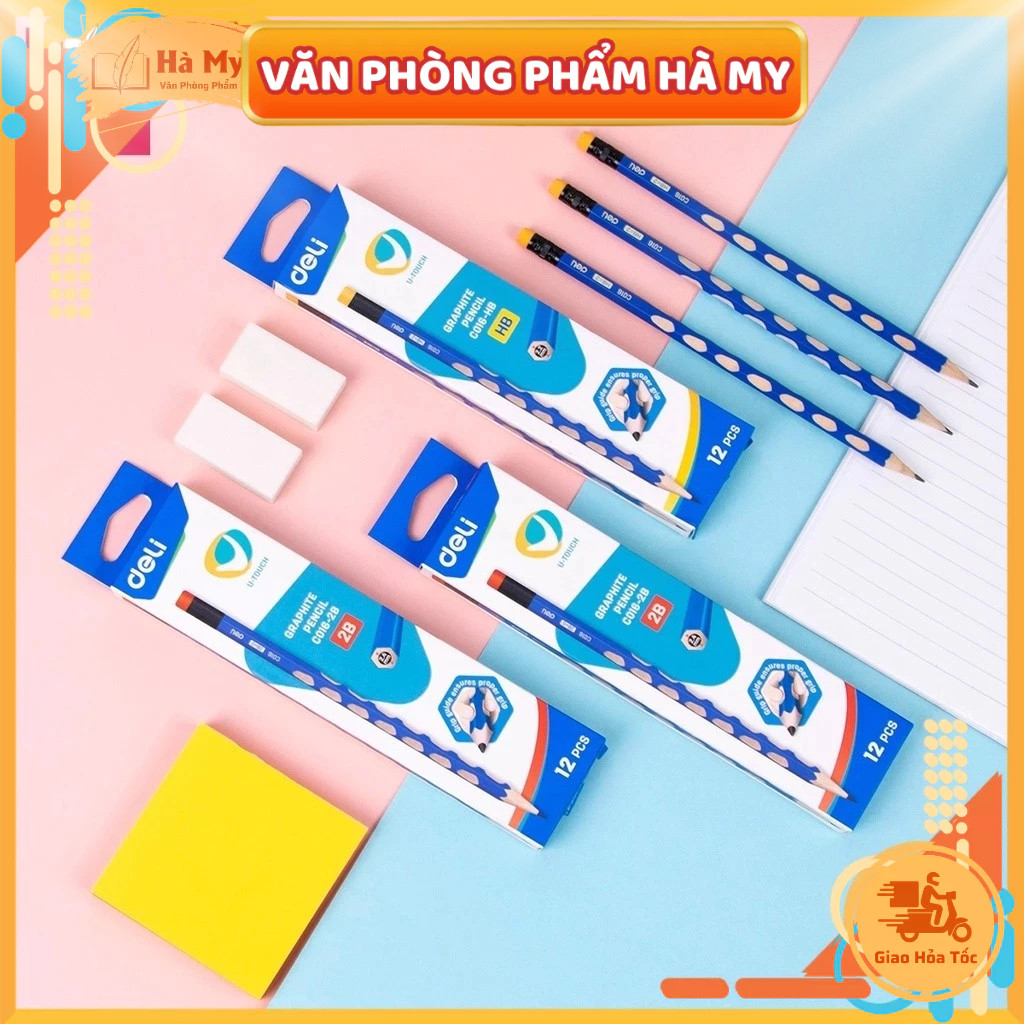(Hộp 12 Cây) Bút chì định vị lục giác Graphite Pencil 2B EC016-2B Deli Thân gỗ mềm
