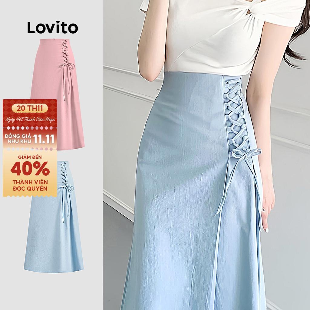 Chân váy Lovito màu trơn cột dây bất đối xứng thanh lịch cho nữ L128ED337