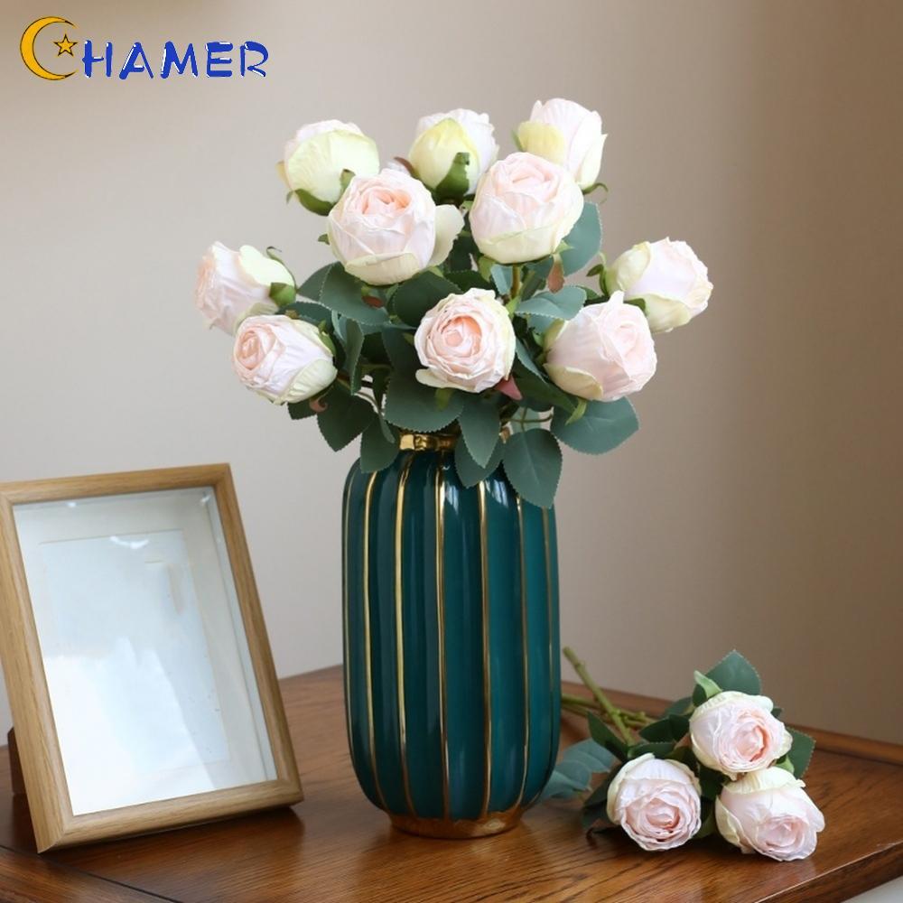 【CHAMER】Realistic Rose Bouquet Artificial Flower for Wedding Photography Home Decor【HomeLiving】