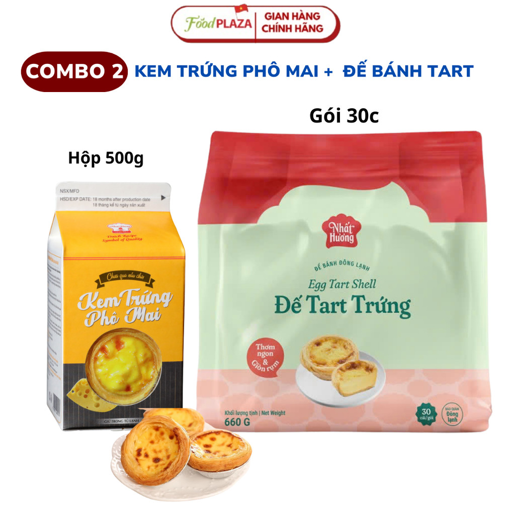 (Hỏa Tốc) COMBO Vỏ Bánh Tart Trứng Và Kem Trứng Nhất Hương 660G Gói 30 Cái Thơm Ngon, Có Đế Nhôm