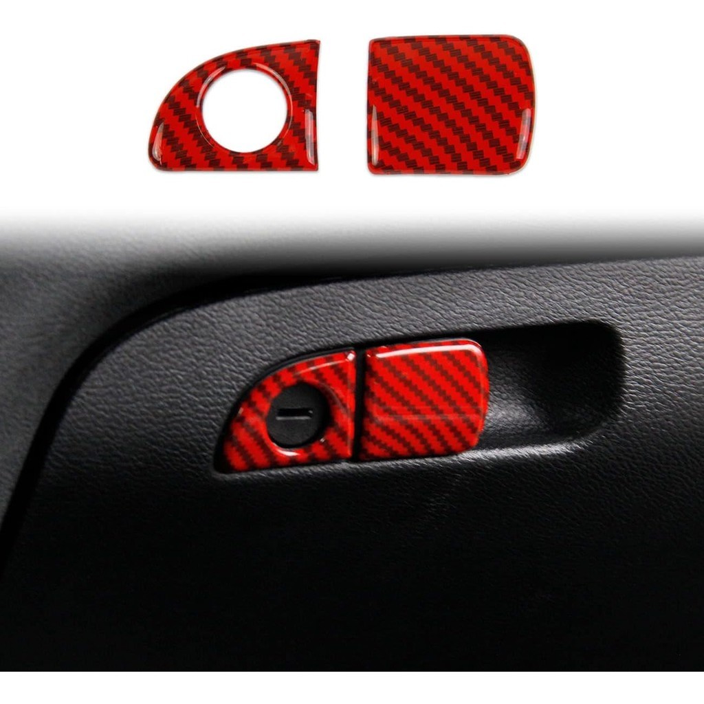 Crosselec Màu Đỏ Sợi Carbon Găng Tay Hộp Tay Công Tắc Bao Viền Cho Dodge Charger 2011 +