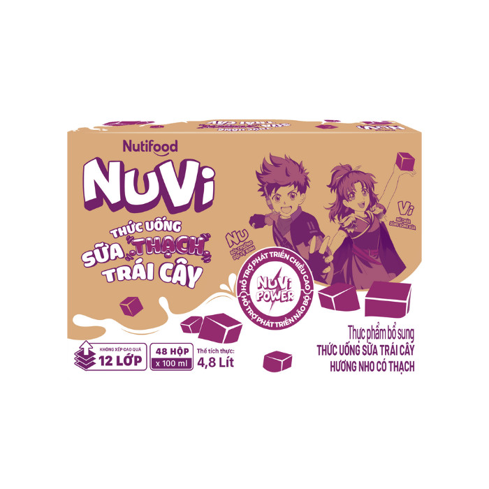 Thùng 48 Hộp Thức Uống Sữa Trái Cây Có Thạch NuVi Hương Nho 170ml