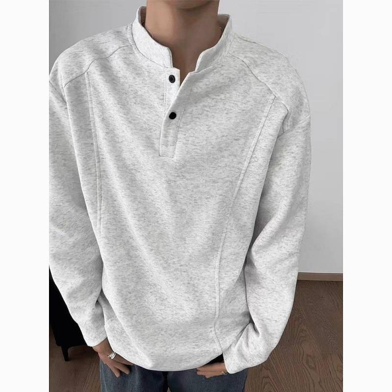 American Henry Collar Long-Sleeved T-shirt Men's Autumn Short Wide Boxy Stand Collar Sweater Cleanfi