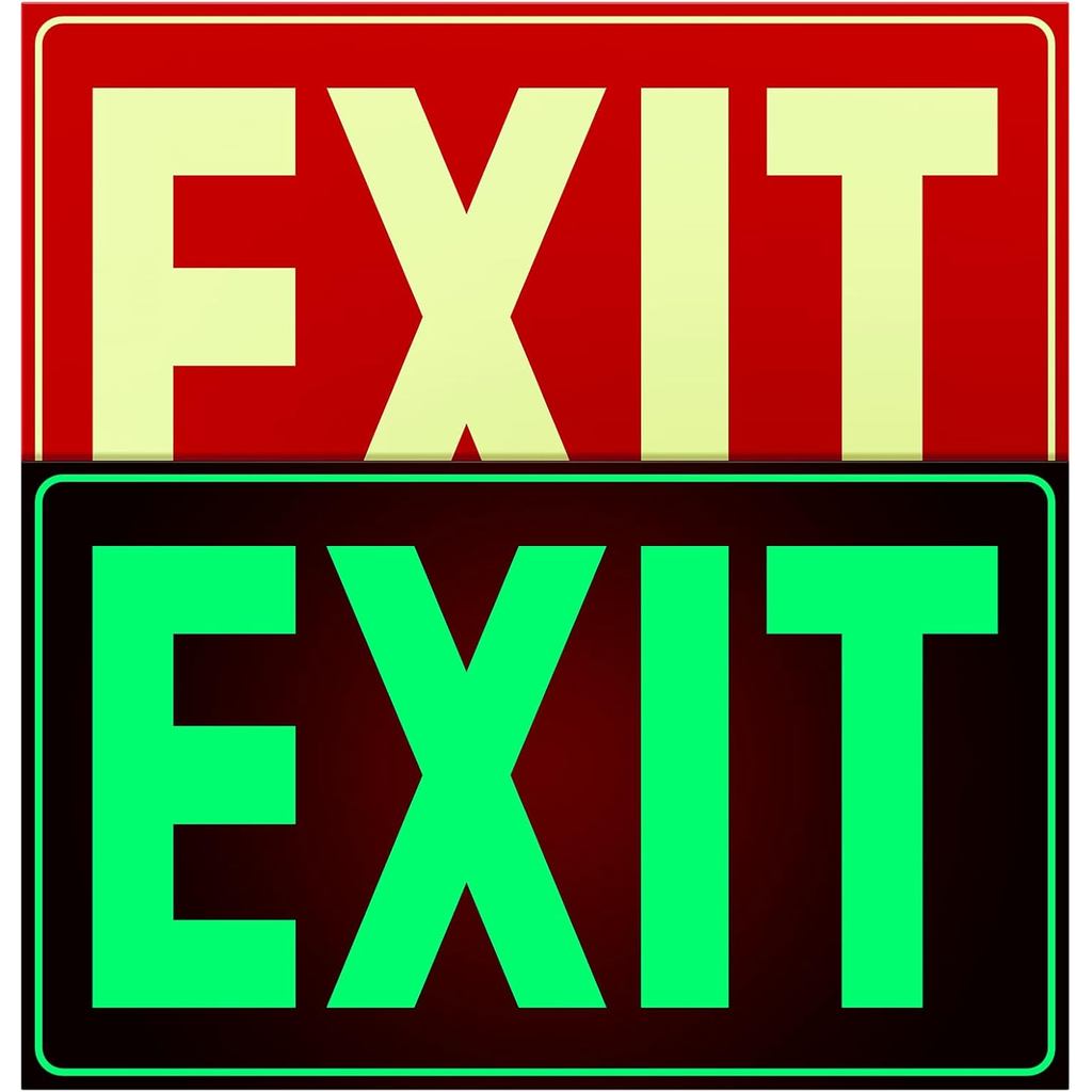 Glow in The Dark Photoluminescent Emergency Exit Signs Self-Adhesive Sticker, 12x7 Inches Illuminate