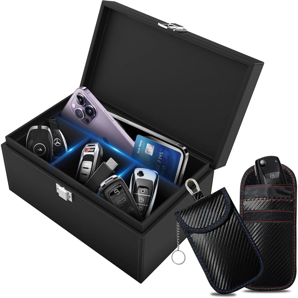 Hộp Faraday có túi Faraday cho chìa khóa ô tô, Bộ bảo vệ Fob chìa khóa Faraday, Bộ chặn tín hiệu Fob