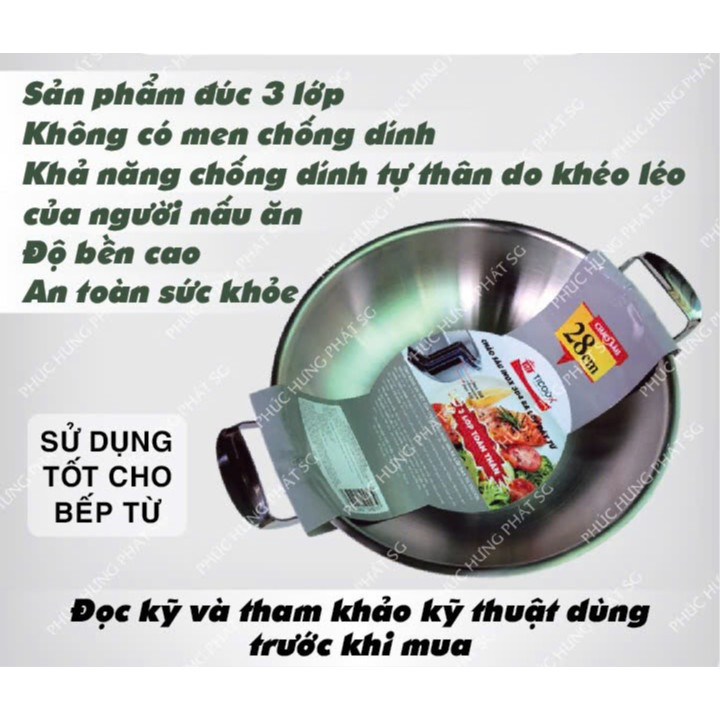Chảo Sâu Lòng Inox 304 Ba Lớp Đáy Từ Ticook, Chảo 2 Quai Siêu Bền An Toàn Sức Khỏe, 26-28-32cm