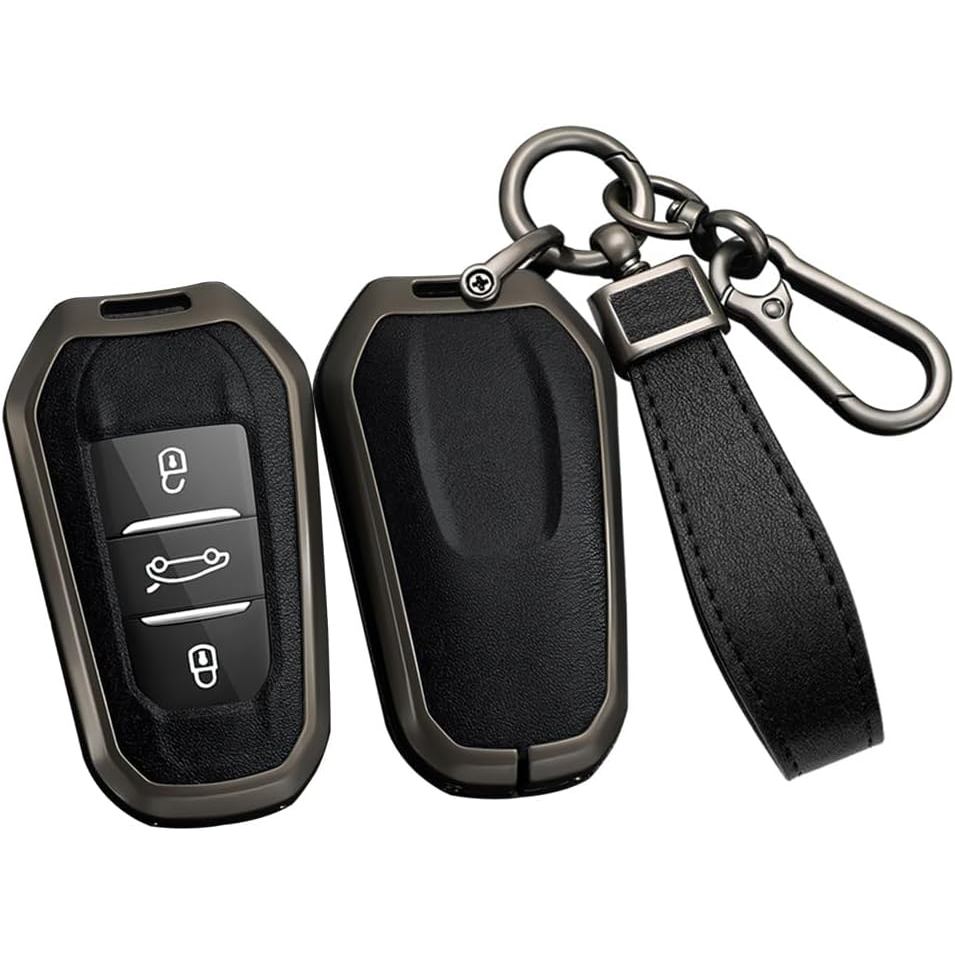 Ontto Leather Key Fob Holder Vỏ chìa khóa ô tô Phù hợp cho Peugeot 508 / 2008 / 3008 / 5008 Vỏ chìa 