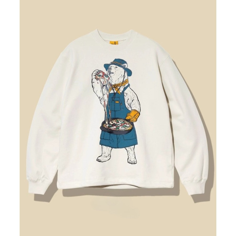 Áo Thun Dài Tay Cổ Tròn Dáng Rộng Hình Go Slow Caravan Cat & Beer Polar Bear, 100% Cotton Cao Cấp, N