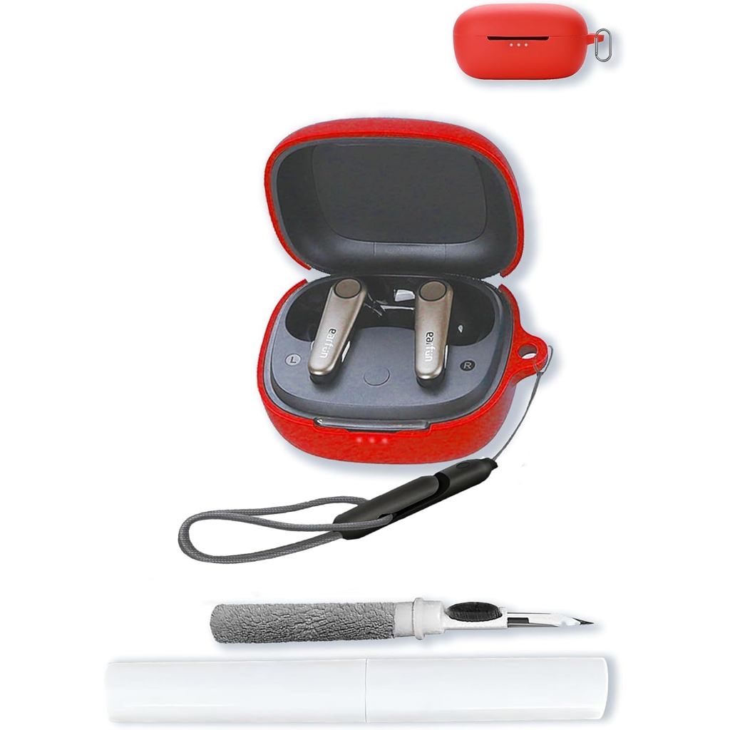 Ốp lưng silicon Tương thích với EarFun Air Pro 3 có móc khóa, bộ dụng cụ làm sạch và dây buộc, Vỏ bả