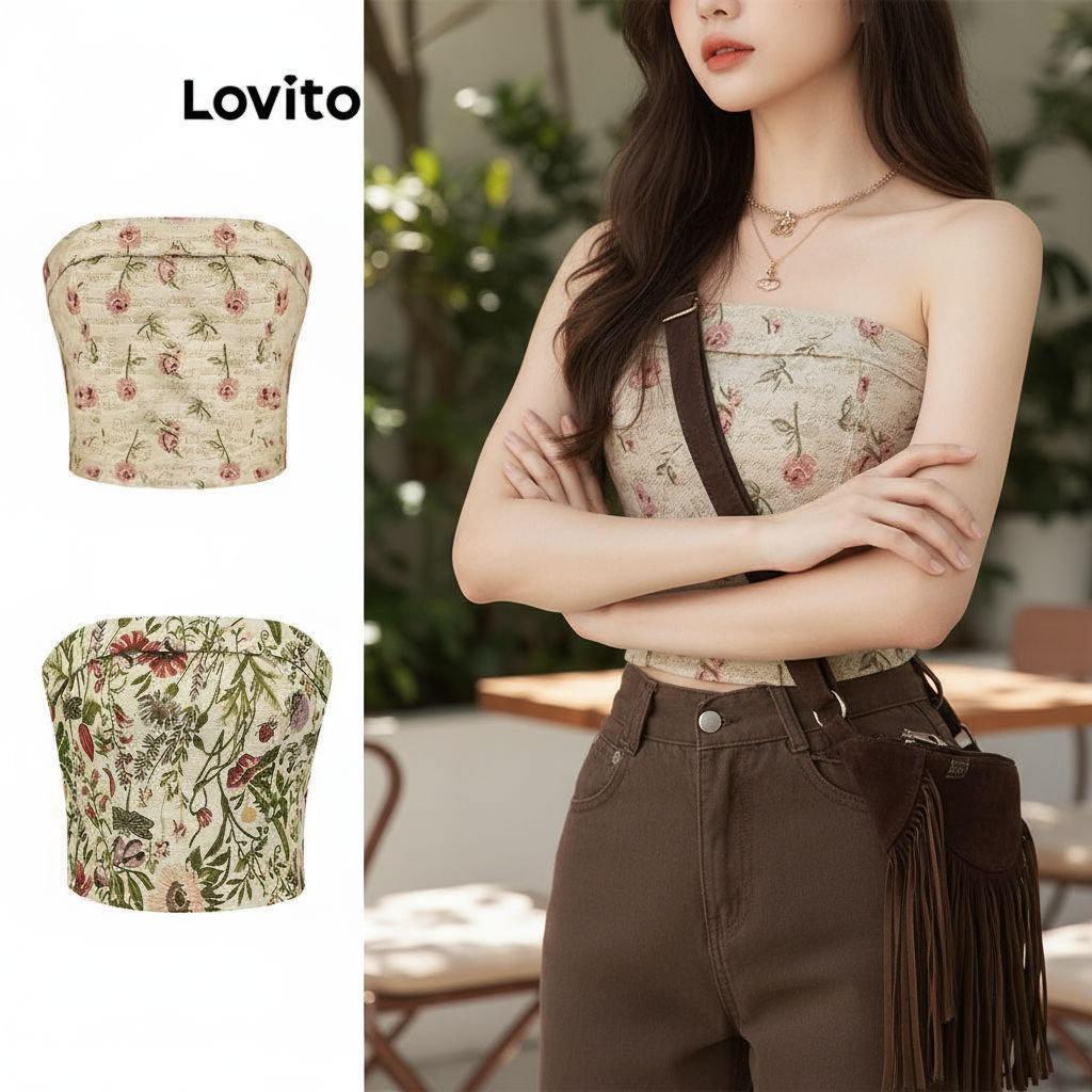 Lovito Kỳ nghỉ Áo Ba Lỗ Nữ Họa Tiết Hoa Cổ Điển Phối Khóa Kéo L45ad031 (Nhiều Màu)
