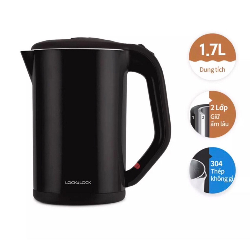 Ấm Siêu Tốc LocknLock EJK738BLK [ 1800W ] 1700 ml [ giữ nhiệt tốt - tự ngắt điện khi nước sôi ]