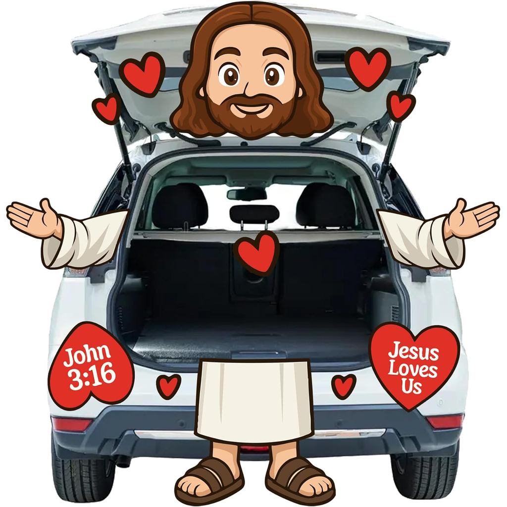 Jesus Loves Us Trunk or Treat Bộ đồ trang trí ngoài trời, Jesus John 3: 16 Thân cây tôn giáo hoặc xử