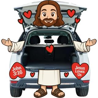 Jesus Loves Us Trunk or Treat Bộ đồ trang trí ngoài trời, Jesus John 3: 16 Thân cây tôn giáo hoặc xử lý đồ trang trí Halloween cho xe SUV Trang trí tiệc cửa nhà để xe
