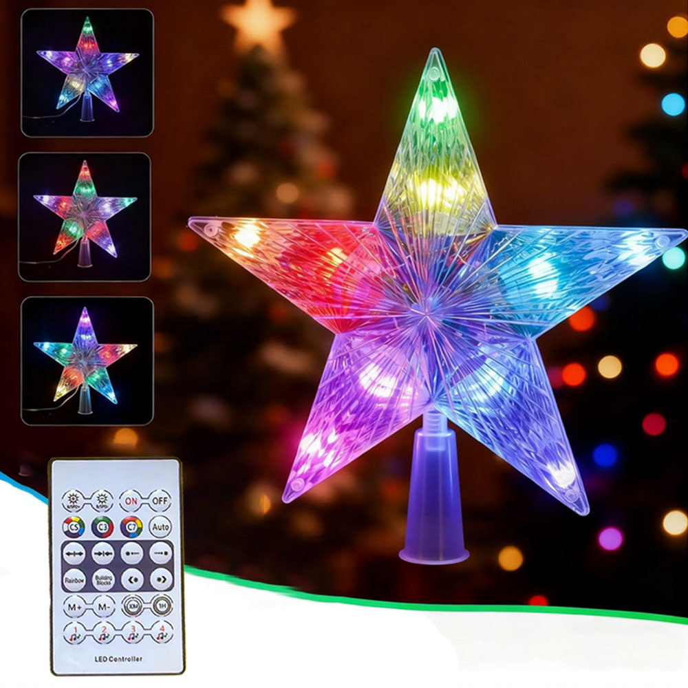 Christmas Tree Top LED Star Lights Pentagonal Stars Five-pointed Star Lantern Christmas Tree Decorat