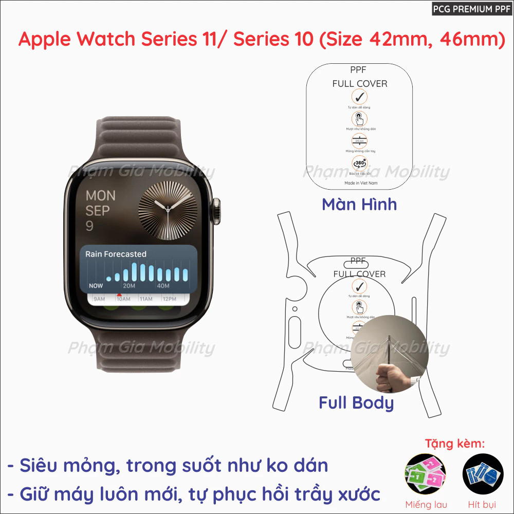 Dán PPF dành cho Apple Watch Series 11 10 sei serie S11 S10 Size 42mm 46mm 42 46 mm trong, nhám màn 