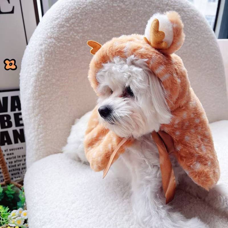Christmas Pet Clothing Elk Cape Cloak Warm Teddy Dog Cat Clothes Pet Costume Hat Supplies 7EXP