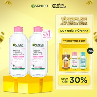  Bộ 2 nước làm sạch và tẩy trang cho da nhạy cảm  nắp hồng  Garnier 400ml x 2 