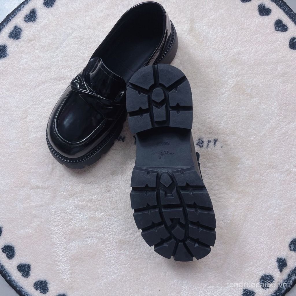 Chính Hãng Da Thật Chính Hãng 5cm Màu Sắc Tươi Sáng Giày Nữ 2025 Phong Cách Mới Bàn Đạp Đen Giày Da 