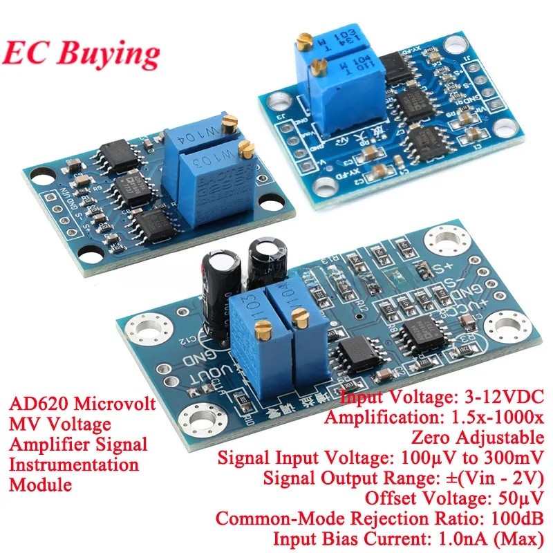 2 Cái / 1 Cái AD620 Microvolt MilliVolt MV Bộ Khuếch Đại Điện Áp Tín Hiệu Dụng Bảng Mô Đun 3-12VDC A