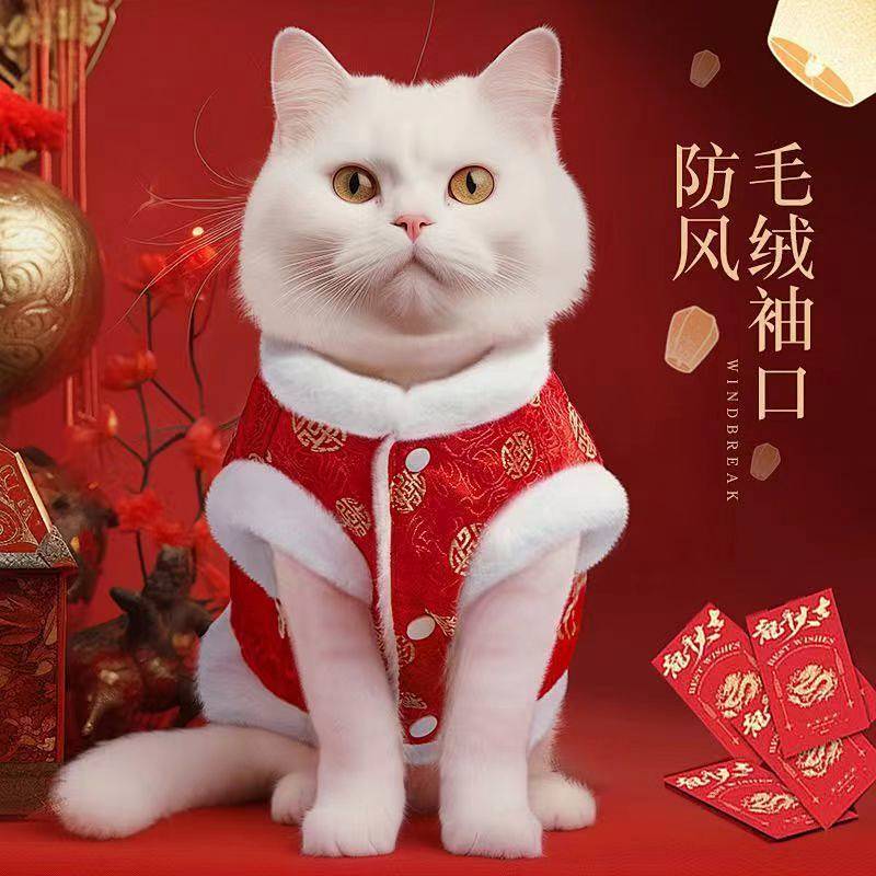 New Red Cotton-Padded Coat Teddy Bichon Small Puppies Dog Autumn and Winter Clothes Pet Cat Clothes 