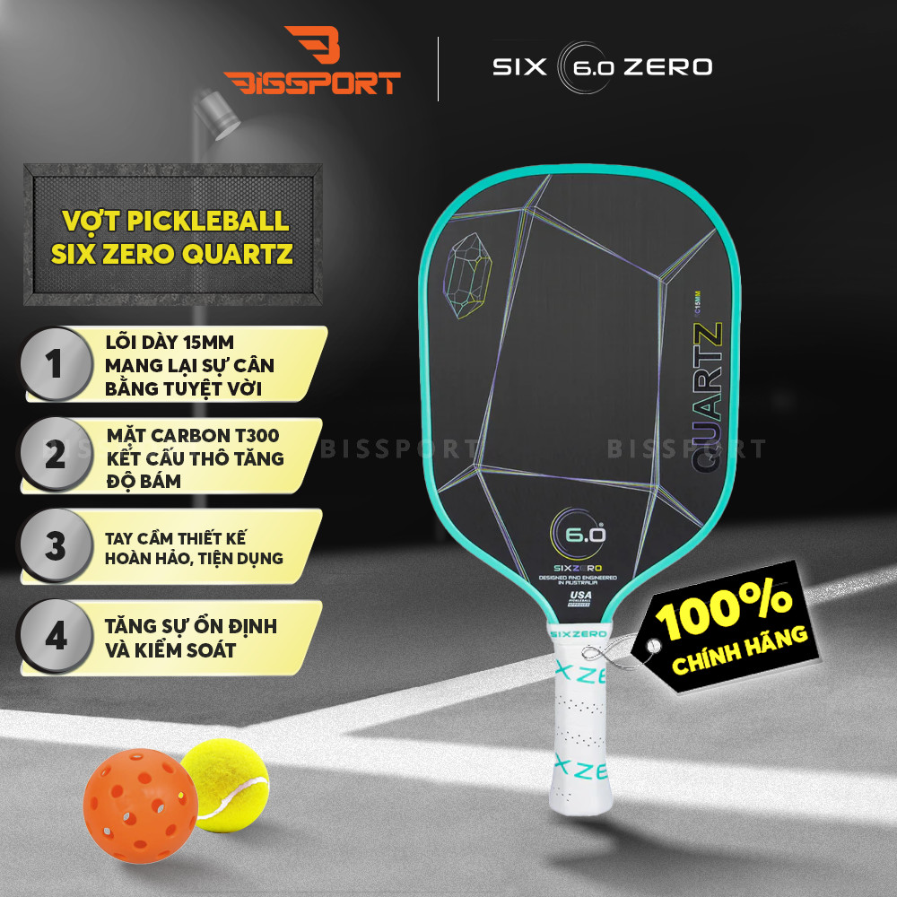 Vợt Pickleball 6.0 Quartz Chính Hãng Đen Viền Xanh - Lõi Composite Siêu Nhẹ, Smash Uy Lực, Kiểm Soát
