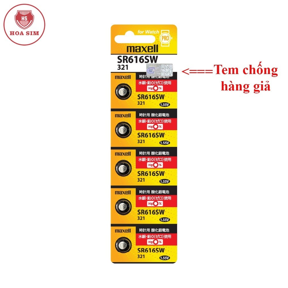 Pin Maxell 321 SR616SW dành cho đồng hồ dùng pin 321 / SR616SW (Loại tốt - Giá 1 viên)