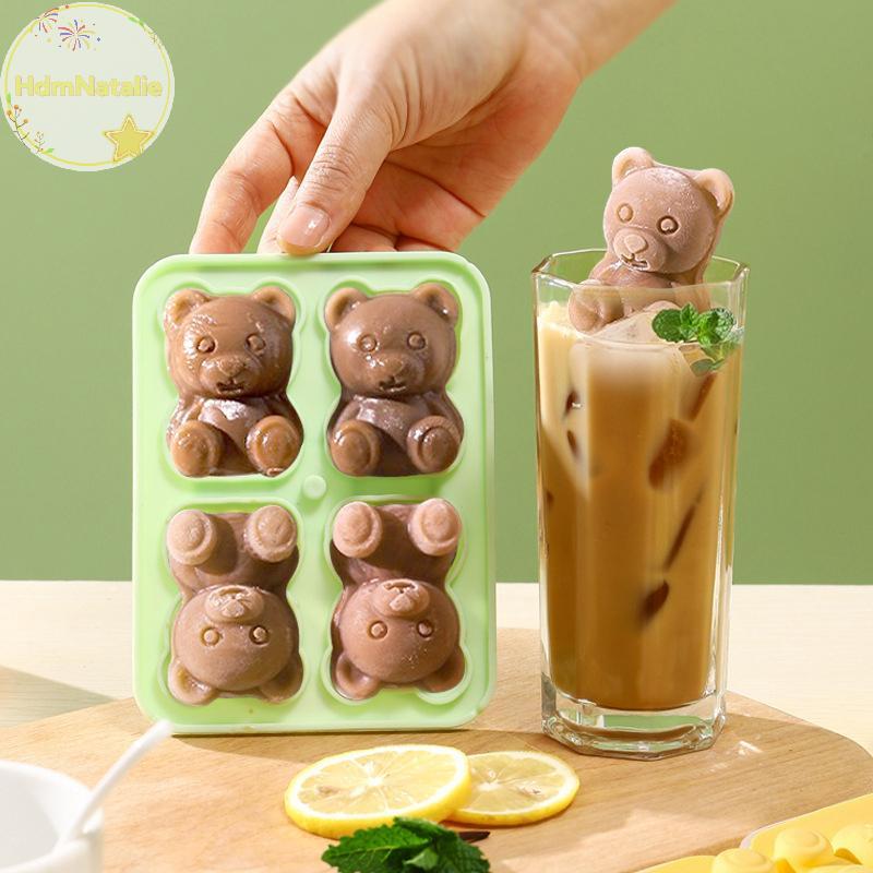 HdmNatalie 3D Bear Ice Cube Mold Bear Ice Cube Tray, Máy làm đá viên silicon dễ dàng tháo rời, Khay 