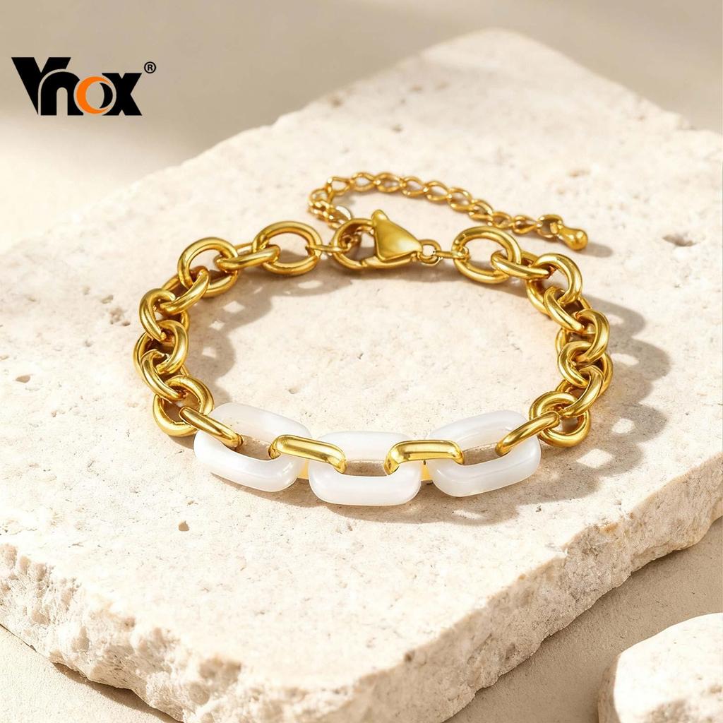 Vnox Gold Plated Links Bracelet for Women Girl Glass Hardware Chain Links Hand Chain Fashion Jewelry