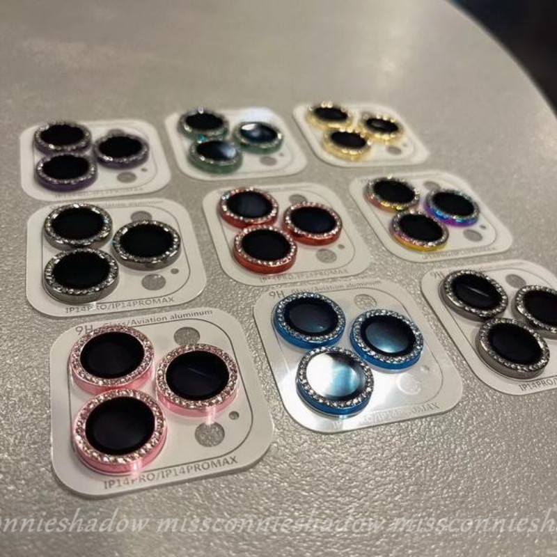 Macaron Nhiều Màu Sắc Sang Trọng Bảo Vệ Camera Tương Thích Cho IPhone 17 11 Pro Max 13 12 Mini 15 14 Plus 16 Plus 12 15 14 13 Pro Max Full Cover Kim Cương Ống Kính Bảo Vệ Phim