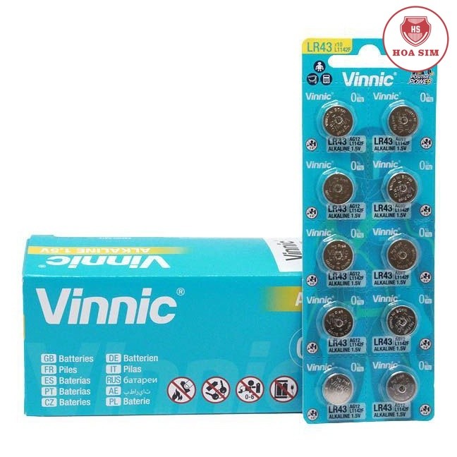 Vỉ 10 Pin cúc áo  VINNIC AG12 / LR43 / SR43SW / LR1143 / 186 /386 dùng cho đồng hồ đeo tay thiết bị 