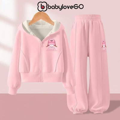 Bộ nỉ bé gái BabyloveGO, set đồ đông dày ấm in hình dễ thương cute cho bé 1-10 tuổi