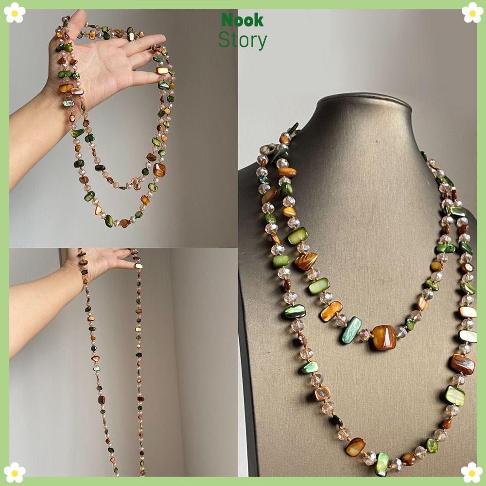 Vòng cổ NOOKSTORY thiết kế boho với màu sắc tươi sáng và xanh lá, đính cườm vintage, phù hợp cho nữ