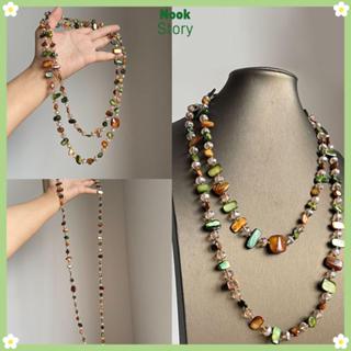 Vòng cổ NOOKSTORY thiết kế boho với màu sắc tươi sáng và xanh lá, đính cườm vintage, phù hợp cho nữ