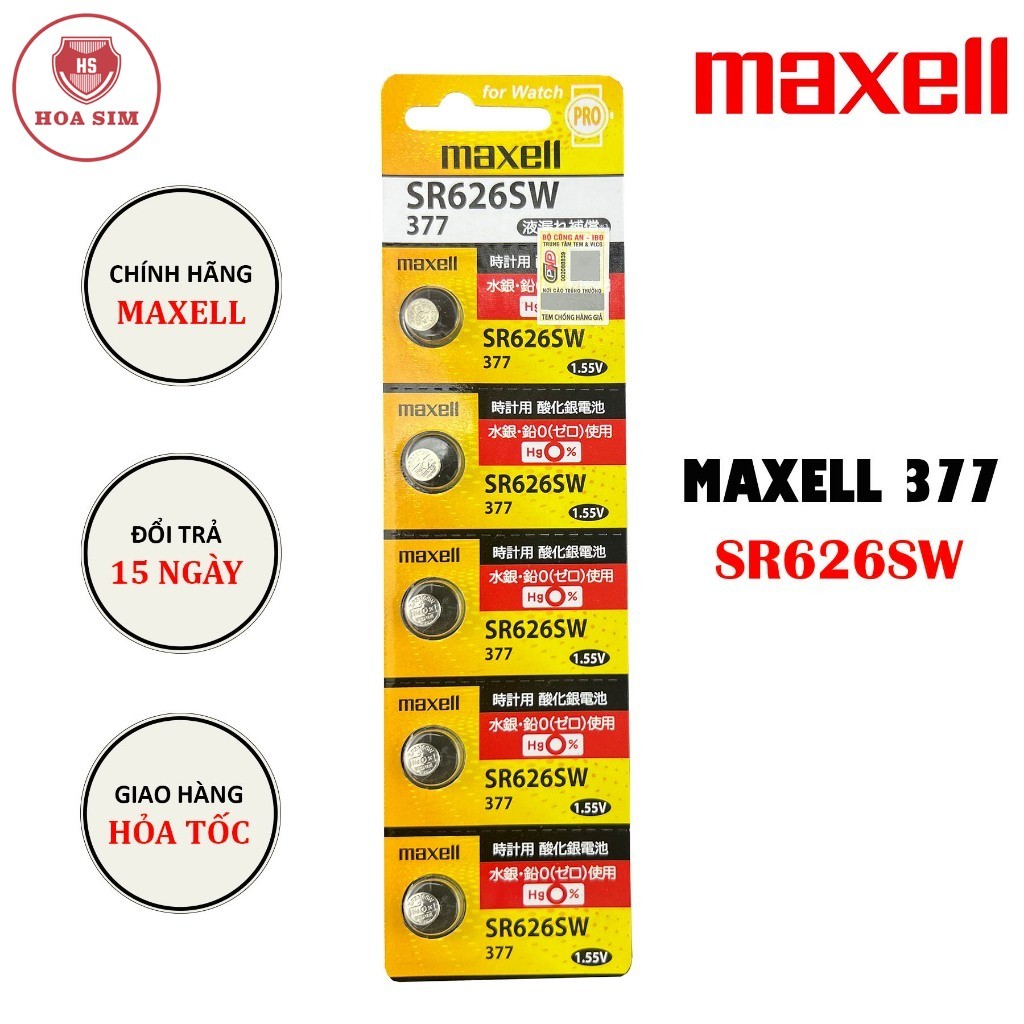 Pin đồng hồ Maxell 377 SR626SW dành cho đồng hồ dùng pin 377 / SR626SW / AG4 / LR626W (Loại tốt - Giá 1 viên)