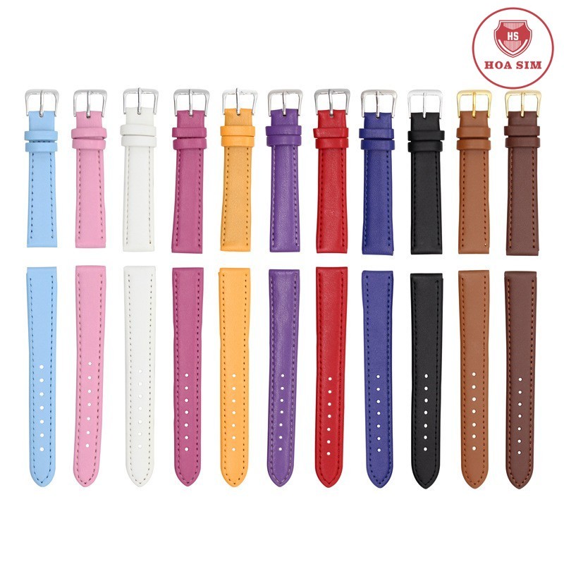 Dây da đồng hồ P16 trơn có đường may không thấm nước size 14 16 18 20 mm Phụ kiện đồng hồ